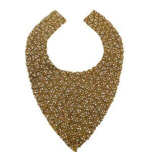 Vintage Beaded Gold Bib Necklace Jewelry Beads With Rhinestones‎ 1" x 8"
